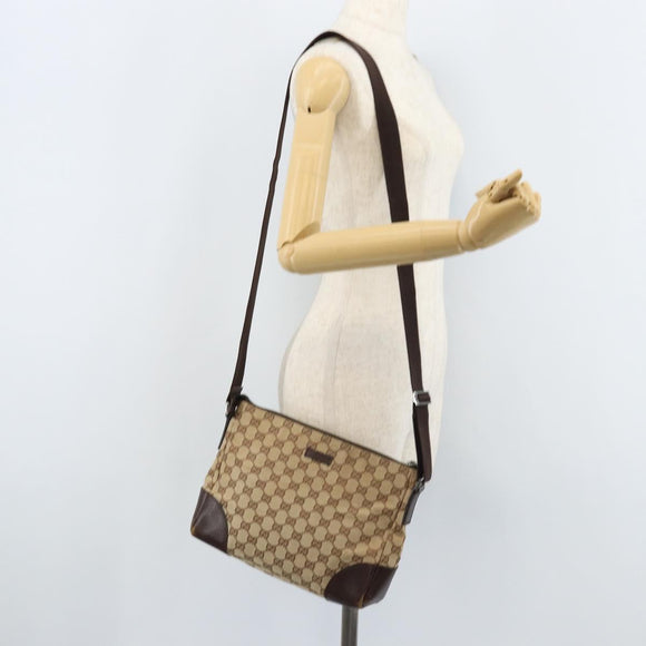 GUCCI GG Canvas Shoulder Bag Beige Silver Auth 173832
