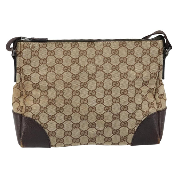 GUCCI GG Canvas Shoulder Bag Beige Silver Auth 173832