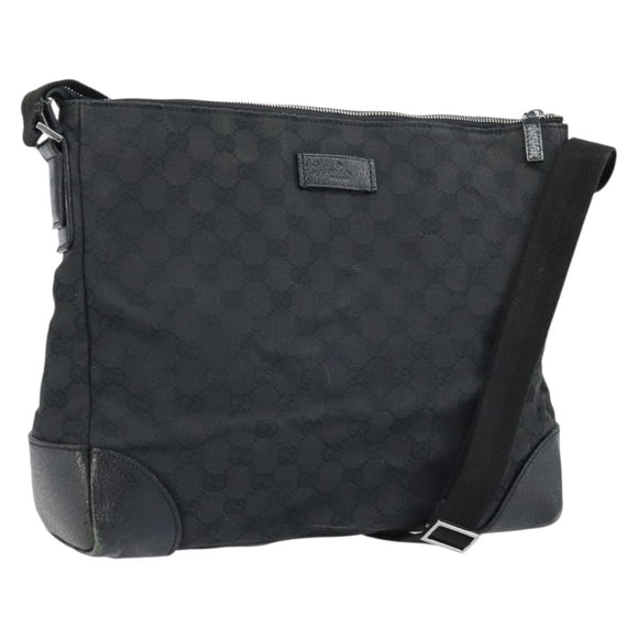 GUCCI GG Canvas Schoudertas Zwart Zilver 110054 Auth 173836