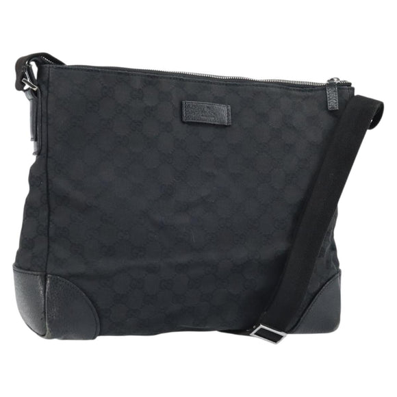GUCCI GG Canvas Schoudertas Zwart Zilver 110054 Auth 173836