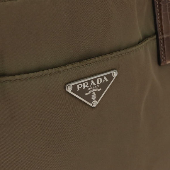 PRADA Hand Bag Nylon Khaki Silver Auth 173838