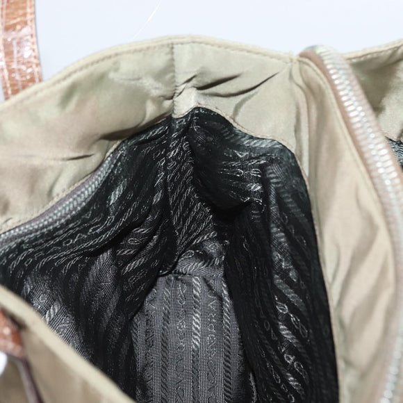 PRADA Hand Bag Nylon Khaki Silver Auth 173838