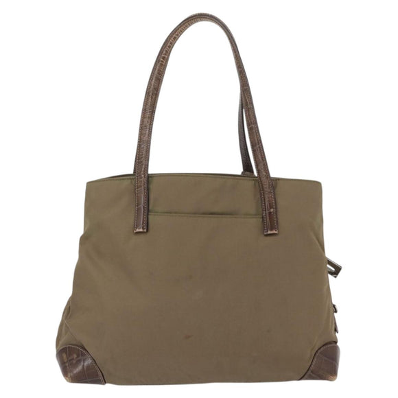 PRADA Hand Bag Nylon Khaki Silver Auth 173838