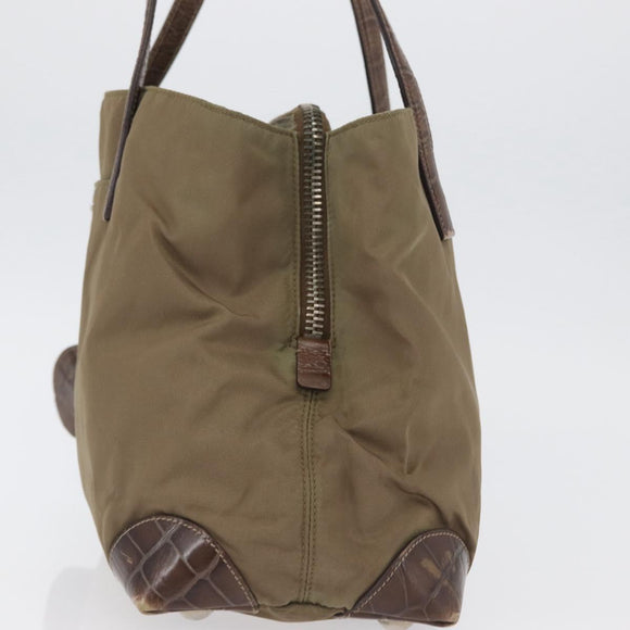PRADA Hand Bag Nylon Khaki Silver Auth 173838