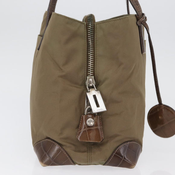 PRADA Hand Bag Nylon Khaki Silver Auth 173838