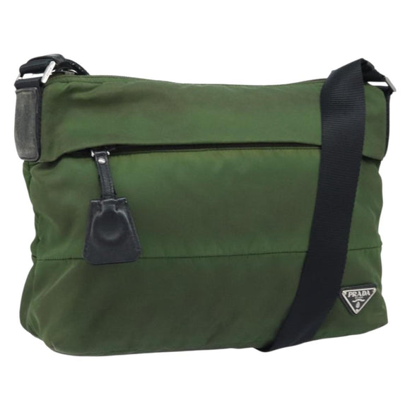 PRADA Shoulder Bag Nylon Green Silver Auth 173841