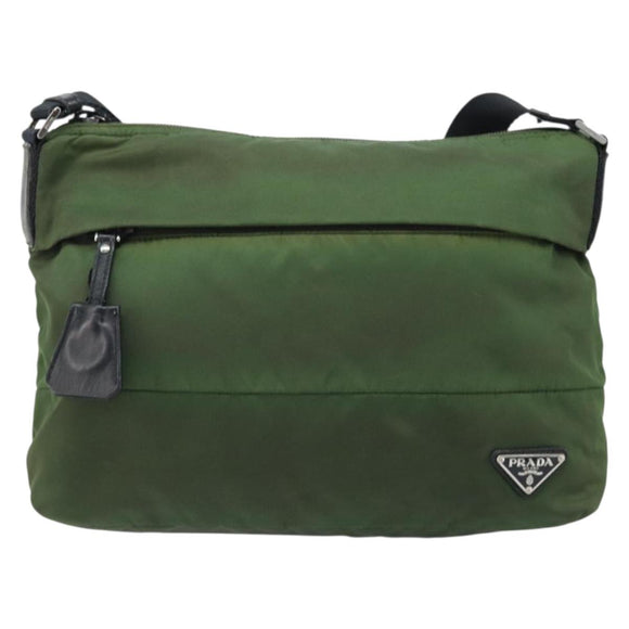 PRADA Shoulder Bag Nylon Green Silver Auth 173841