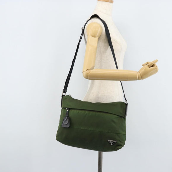 PRADA Shoulder Bag Nylon Green Silver Auth 173841