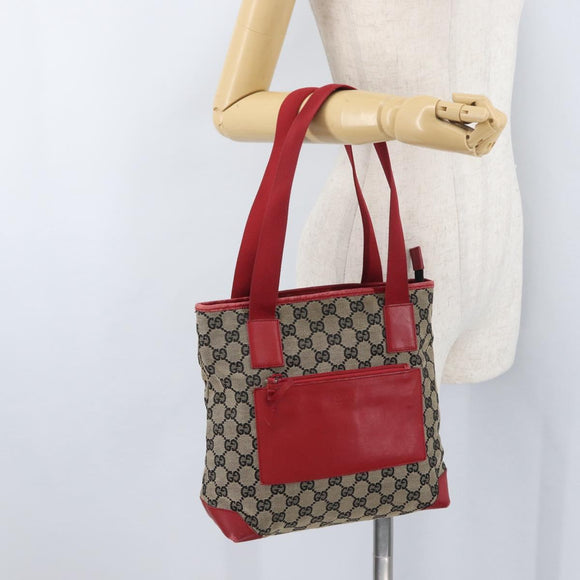 GUCCI GG Canvas Tote Bag Beige Silver 019 0402 3754 Auth 173842
