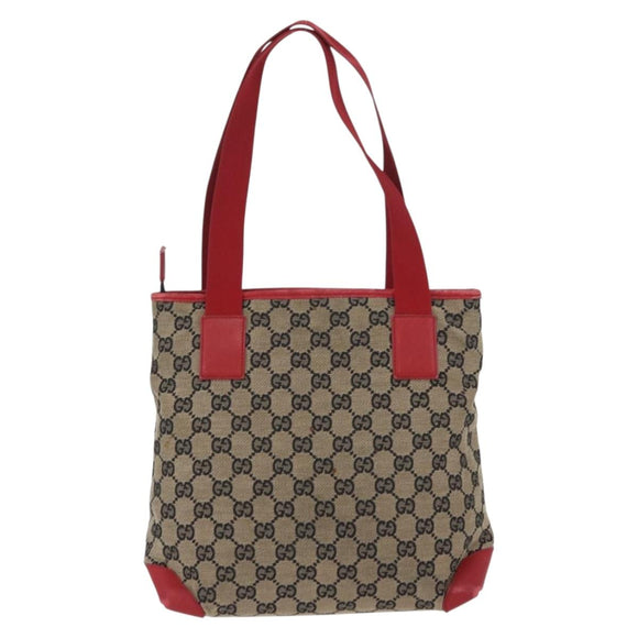 GUCCI GG Canvas Tote Bag Beige Silver 019 0402 3754 Auth 173842