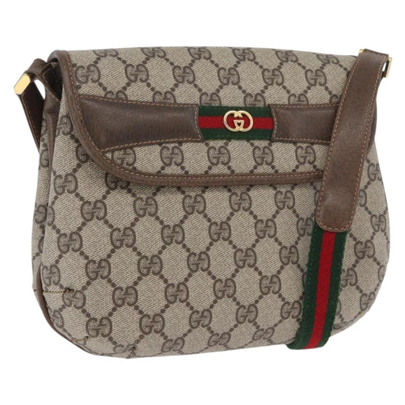 GUCCI GG Supreme Web Sherry Line Shoulder Bag PVC Beige Gold Auth 173844