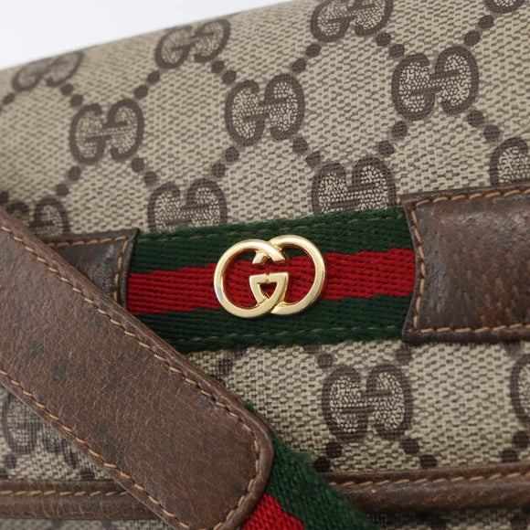 GUCCI GG Supreme Web Sherry Line Shoulder Bag PVC Beige Gold Auth 173844