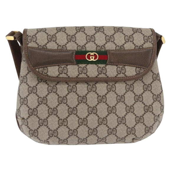 GUCCI GG Supreme Web Sherry Line Shoulder Bag PVC Beige Gold Auth 173844