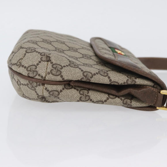 GUCCI GG Supreme Web Sherry Line Shoulder Bag PVC Beige Gold Auth 173844