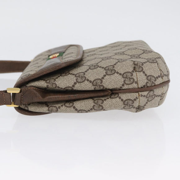 GUCCI GG Supreme Web Sherry Line Shoulder Bag PVC Beige Gold Auth 173844