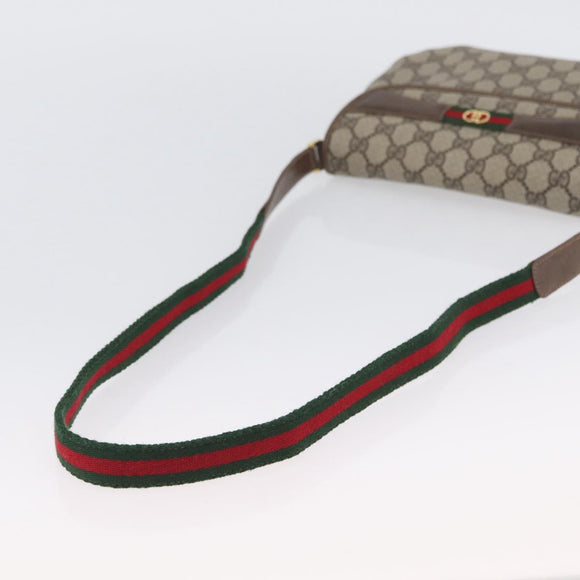 GUCCI GG Supreme Web Sherry Line Shoulder Bag PVC Beige Gold Auth 173844