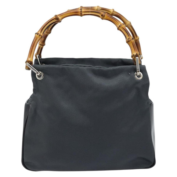 GUCCI Bamboo Handtasche Nylon Grau Silber 000 1014 0575 5 Auth 173845A