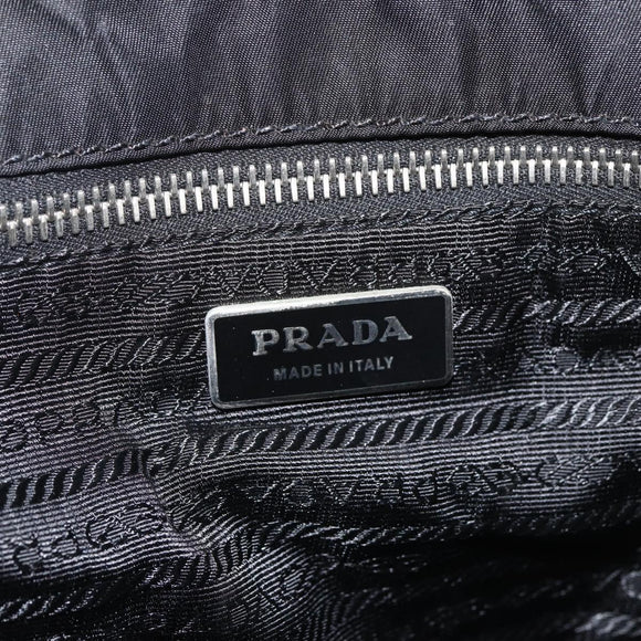PRADA Hand Bag Nylon Black Silver Auth 173846A