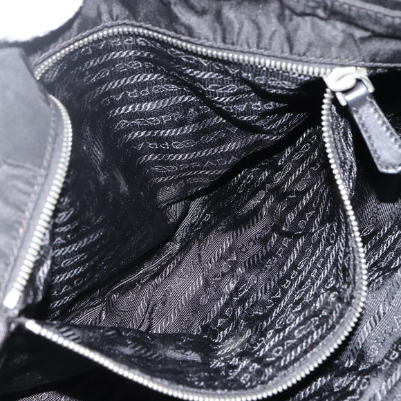 PRADA Hand Bag Nylon Black Silver Auth 173846A