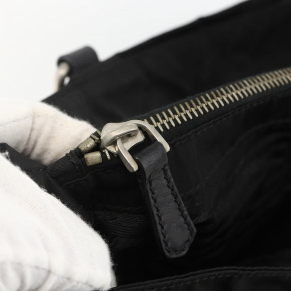 PRADA Hand Bag Nylon Black Silver Auth 173846A