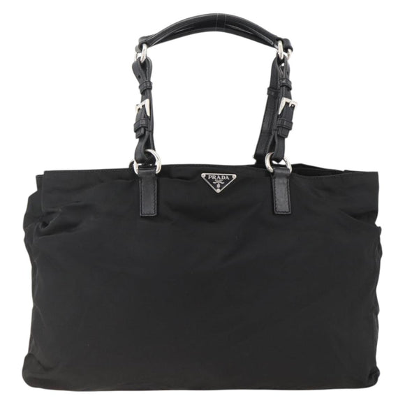 PRADA Hand Bag Nylon Black Silver Auth 173846A
