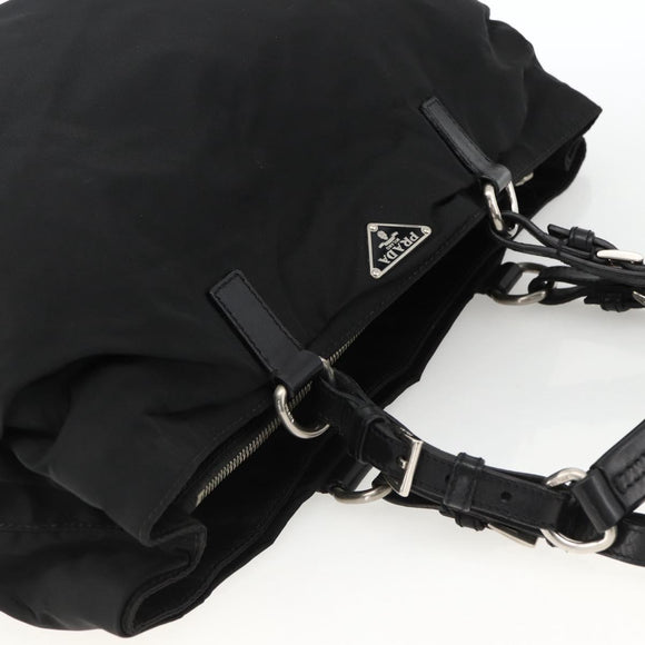 PRADA Hand Bag Nylon Black Silver Auth 173846A