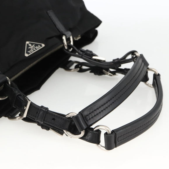 PRADA Hand Bag Nylon Black Silver Auth 173846A
