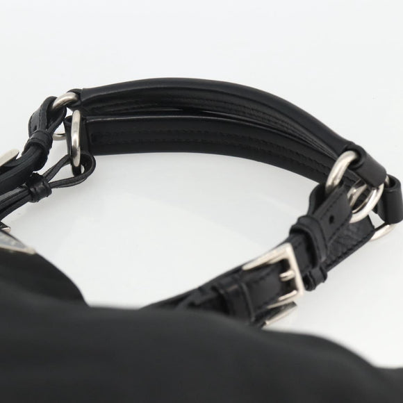 PRADA Hand Bag Nylon Black Silver Auth 173846A