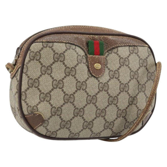 GUCCI GG Supreme Web Sherry Line Bag PVC Beige Gold 89 02 066 Auth 173850