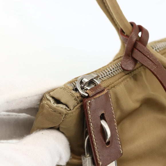 PRADA Tote Bag Nylon Beige Silver Auth 173852