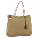 PRADA Tote Bag Nylon Beige Silver Auth 173852-1