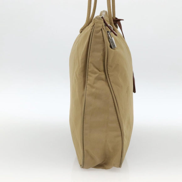 PRADA Tote Bag Nylon Beige Silver Auth 173852