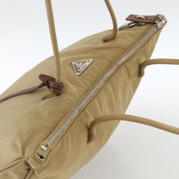 PRADA Tote Bag Nylon Beige Silver Auth 173852