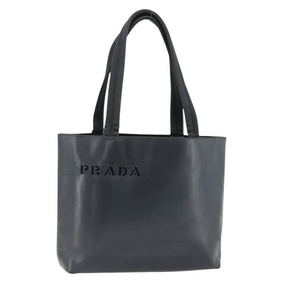 PRADA Tote Bag Leather Black Silver Auth 173853