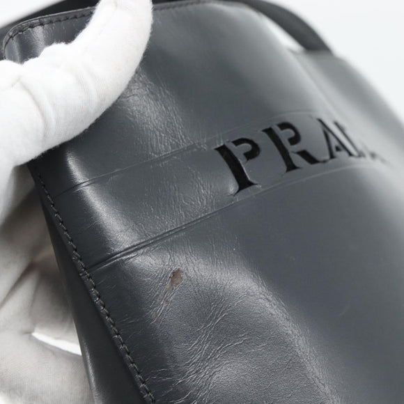 PRADA Tote Bag Leather Black Silver Auth 173853