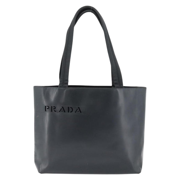 PRADA Tote Bag Leather Black Silver Auth 173853