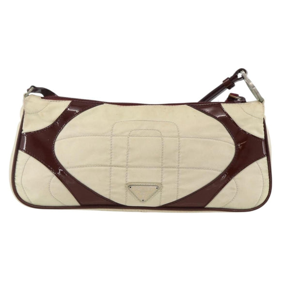 PRADA Shoulder Bag Nylon White Silver Auth 173854