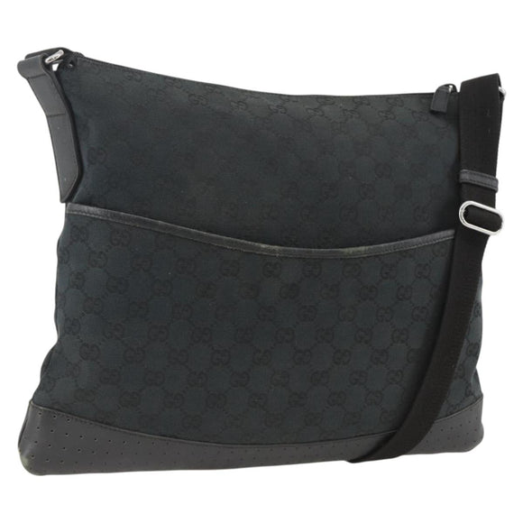 GUCCI GG Canvas Shoulder Bag Black Silver 145856 Auth 173856