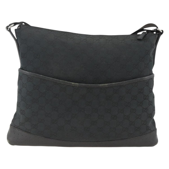 GUCCI GG Canvas Shoulder Bag Black Silver 145856 Auth 173856