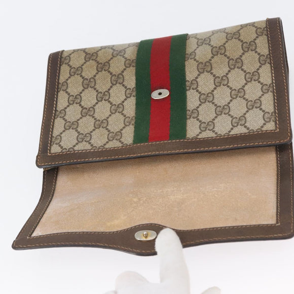 GUCCI GG Supreme Web Sherry Line Bag PVC Beige Gold 67 039 3087 Auth 173857