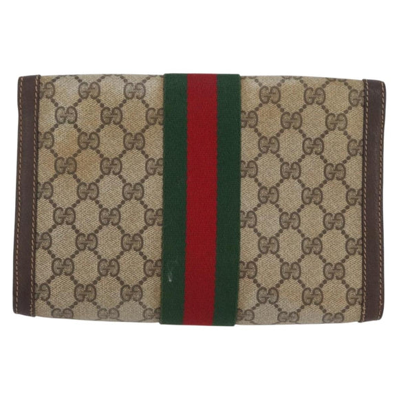 GUCCI GG Supreme Web Sherry Line Bag PVC Beige Gold 67 039 3087 Auth 173857