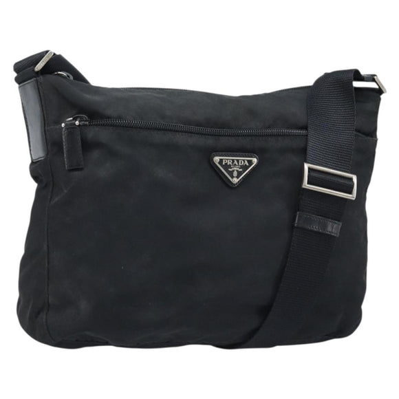 PRADA Shoulder Bag Nylon Black Silver Auth 173868