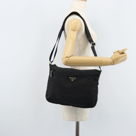 PRADA Shoulder Bag Nylon Black Silver Auth 173868