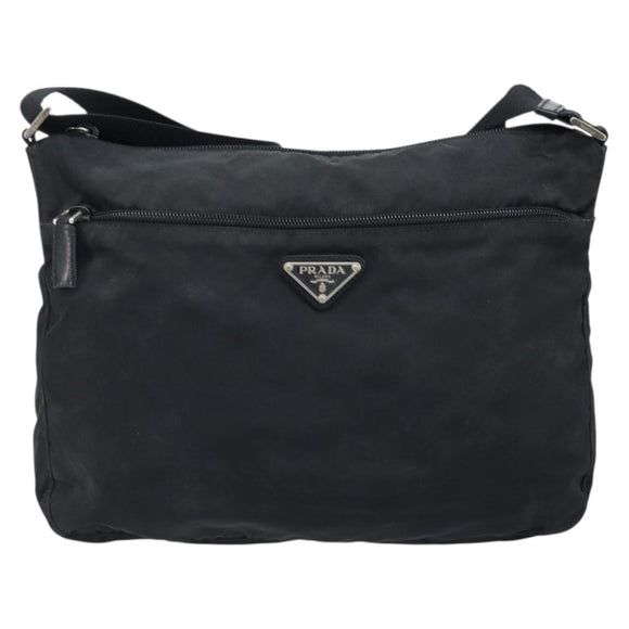 PRADA Shoulder Bag Nylon Black Silver Auth 173868