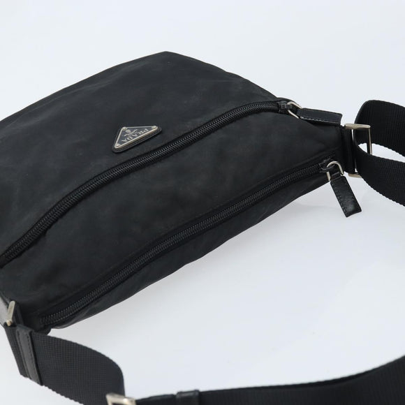 PRADA Shoulder Bag Nylon Black Silver Auth 173868