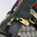 GUCCI GG Supreme Sherry Line Hand Bag PVC Navy Gold Red Auth 173870-10