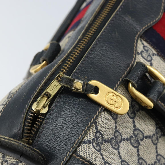 GUCCI GG Supreme Sherry Line Hand Bag PVC Navy Gold Red Auth 173870