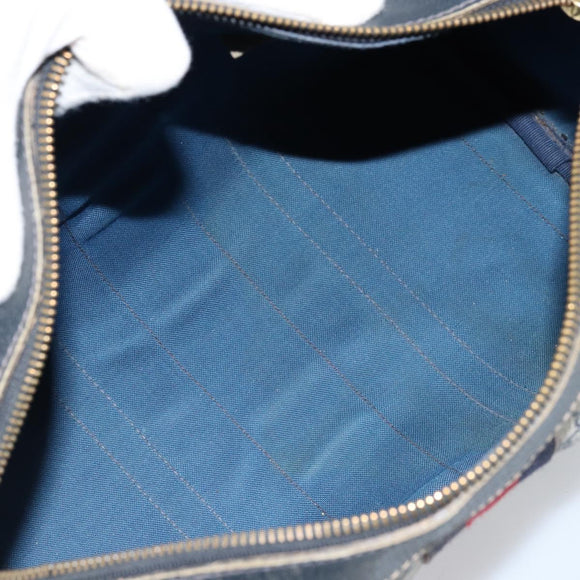 GUCCI GG Supreme Sherry Line Hand Bag PVC Navy Gold Red Auth 173870
