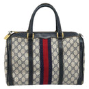 GUCCI GG Supreme Sherry Line Hand Bag PVC Navy Gold Red Auth 173870-13