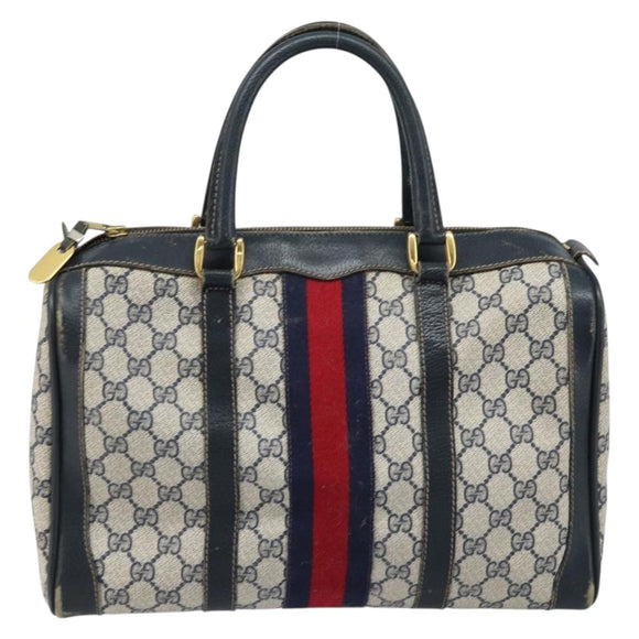 GUCCI GG Supreme Sherry Line Hand Bag PVC Navy Gold Red Auth 173870